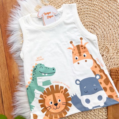 Conj. Regata Wild Friends e Bermuda - Off White e Marrom